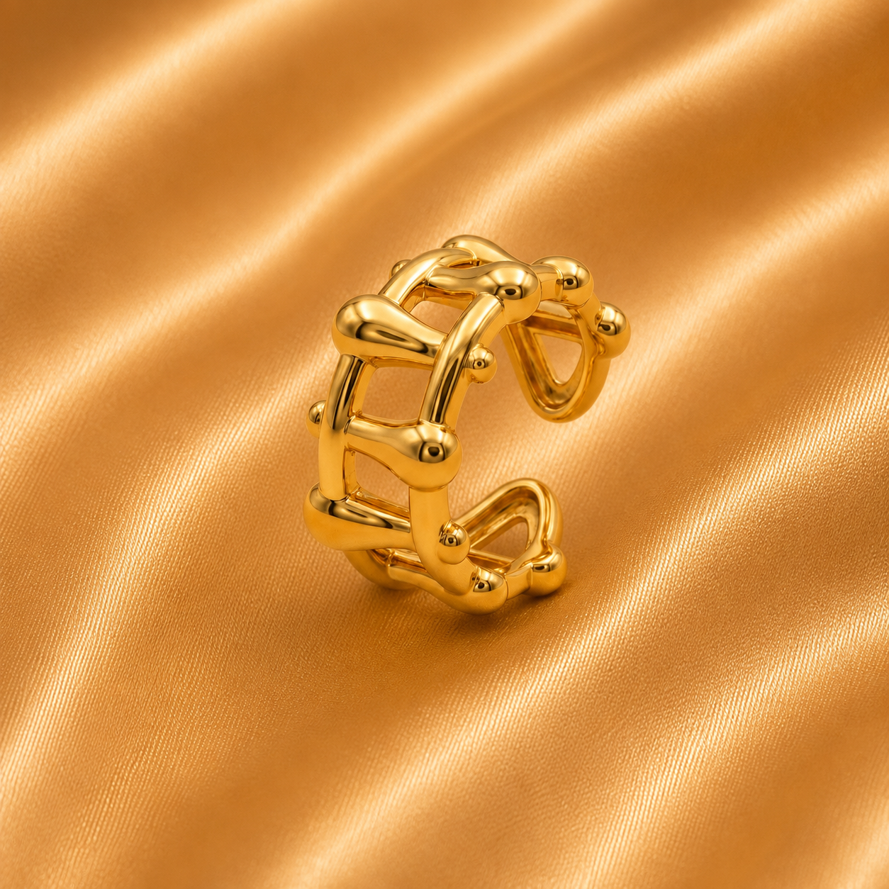 Geometric Gold Lattice Open Cuff Ring