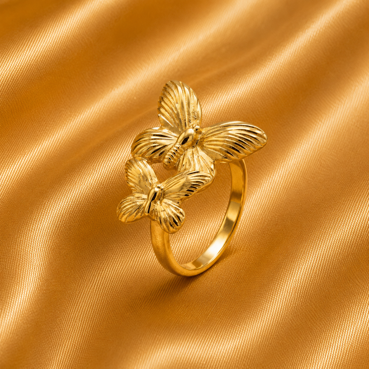 Double Butterfly Gold Statement Ring