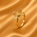 Five Textured Floral Motif Gold Ring