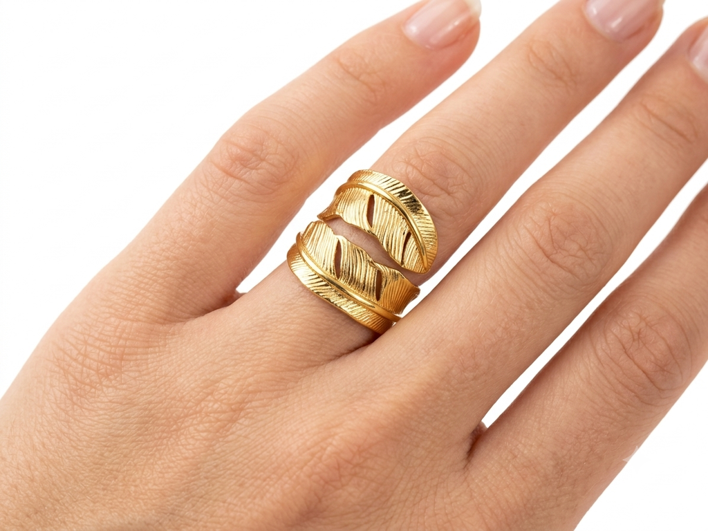 Textured Gold Feather Wrap Ring