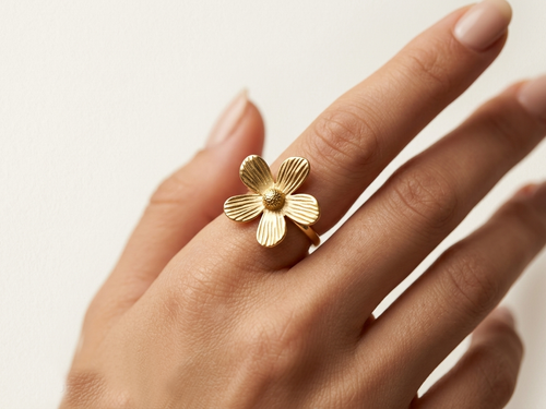 Five Textured Floral Motif Gold Ring