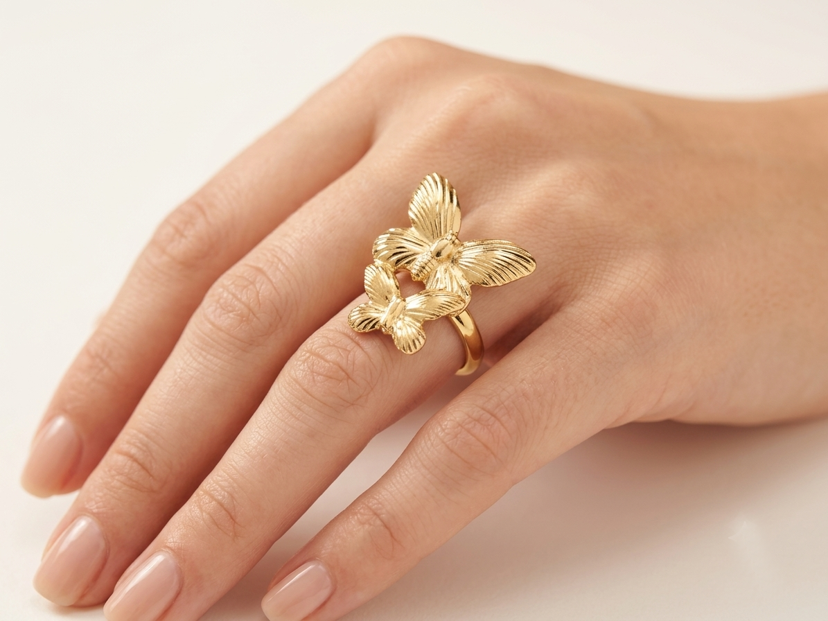 Double Butterfly Gold Statement Ring