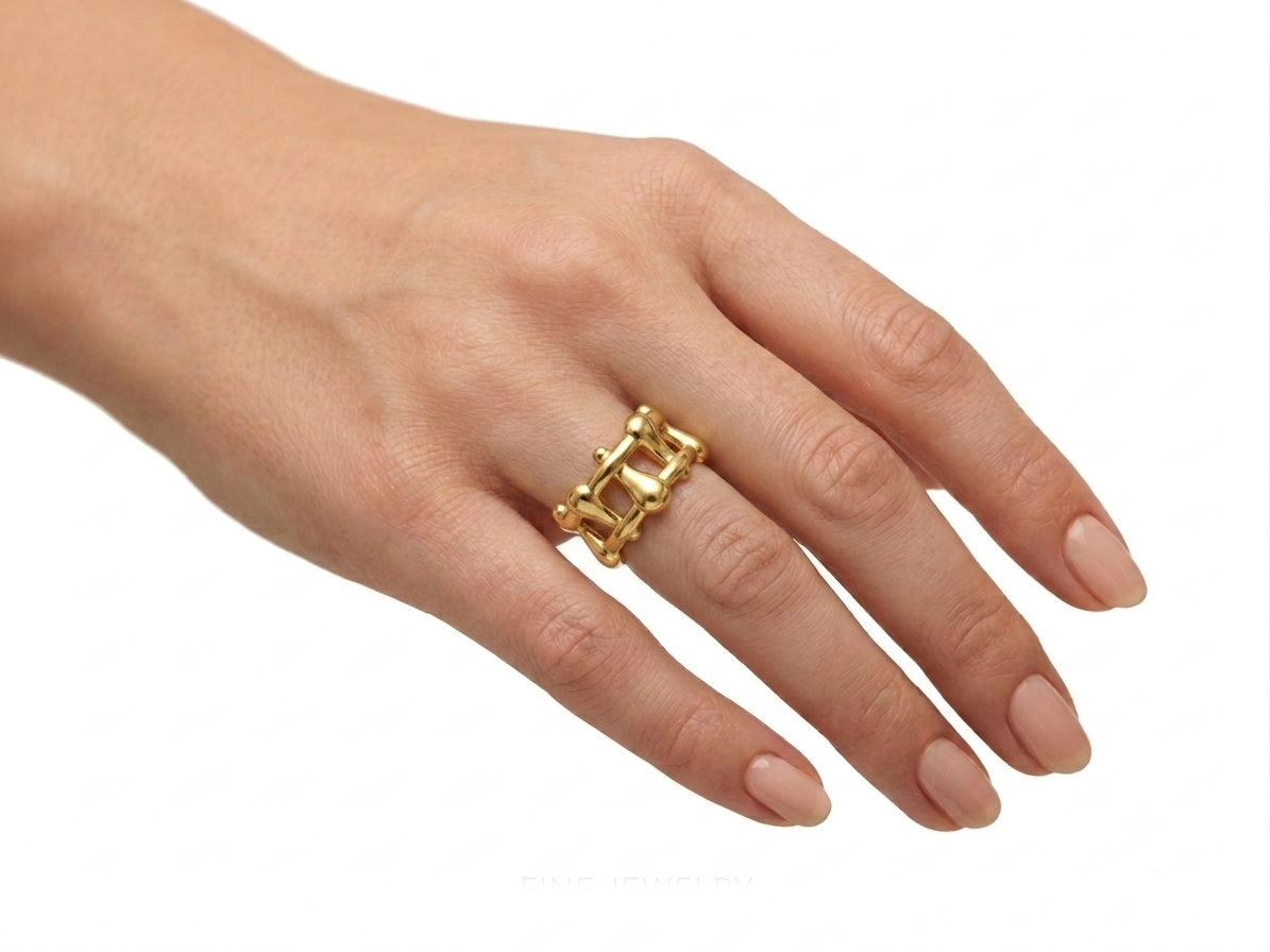 Geometric Gold Lattice Open Cuff Ring