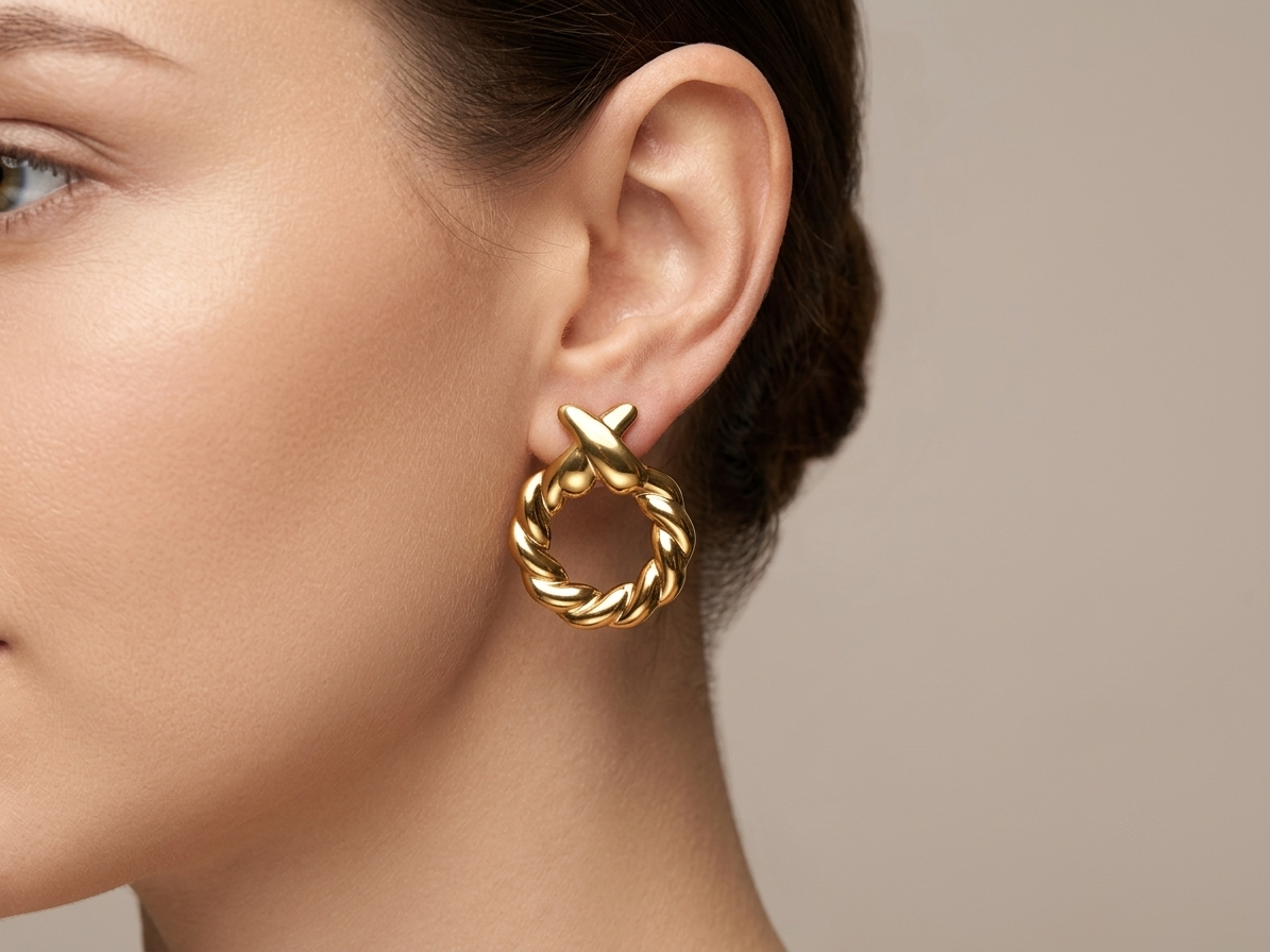 Twisted Rope Gold Hoop Earring