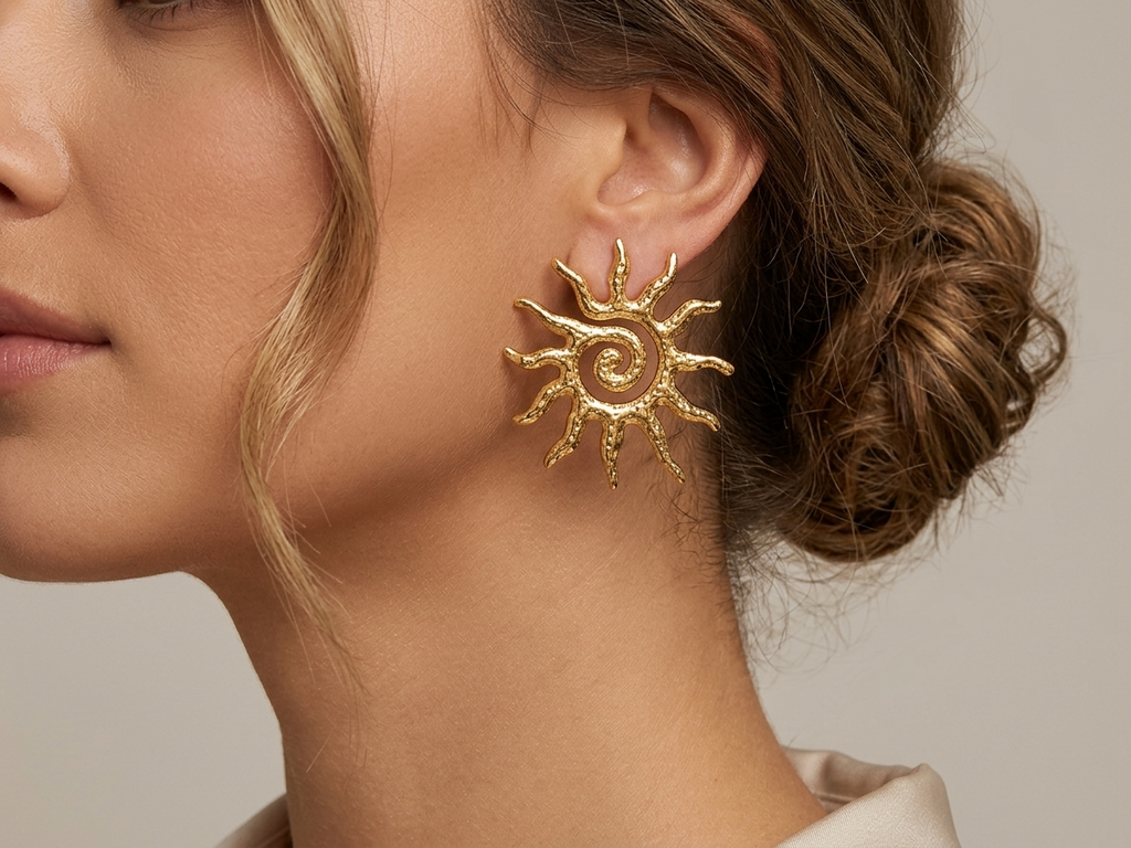Vintage Sunburst Gold Stud Earring