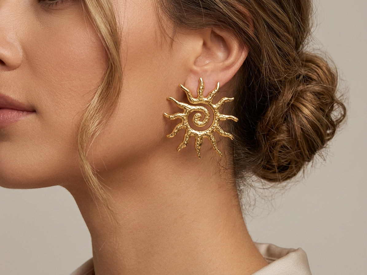 Vintage Sunburst Gold Stud Earring