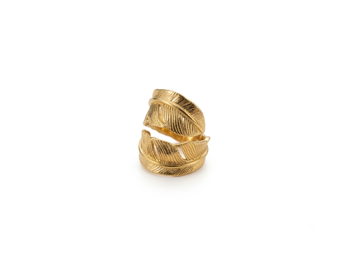 Textured Gold Feather Wrap Ring