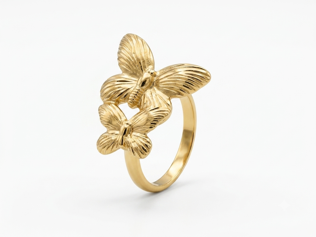 Double Butterfly Gold Statement Ring