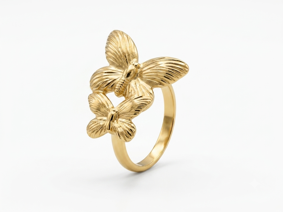Double Butterfly Gold Statement Ring