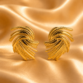 Textured Feather Gold Stud Earring