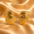 Textured Feather Gold Stud Earring