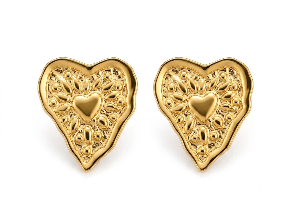 Vintage Heart Gold Stud Earring