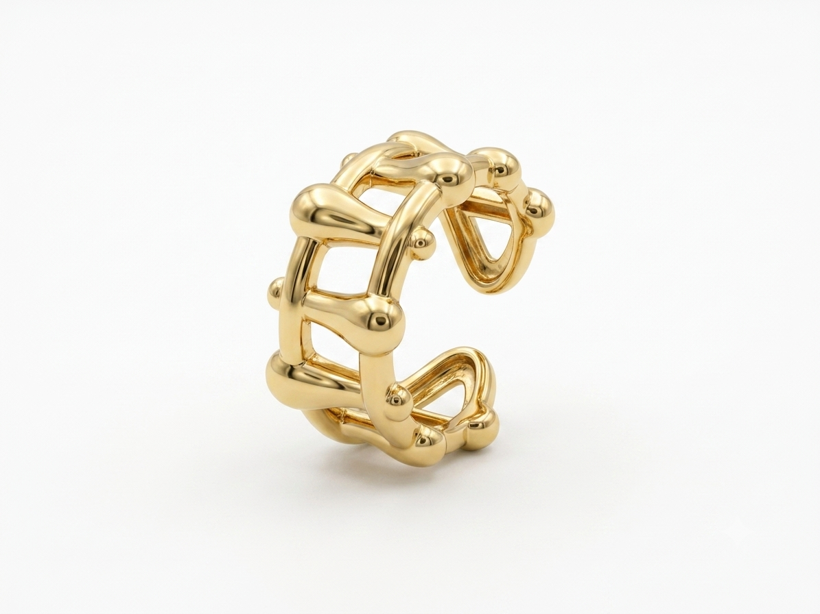 Geometric Gold Lattice Open Cuff Ring