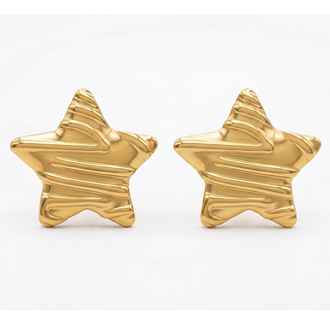 Textured Star Gold Stud Earring