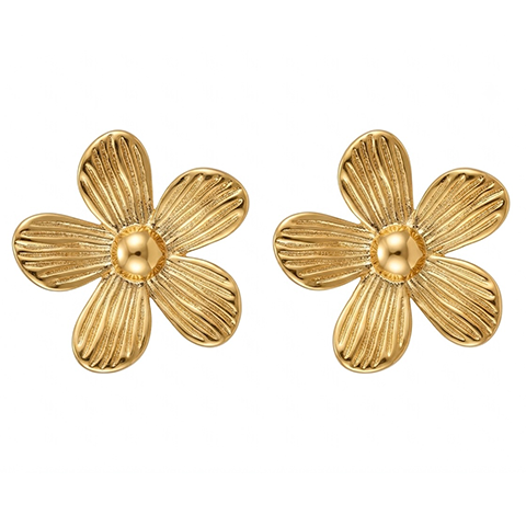 Textured Gold Floral Stud Earring