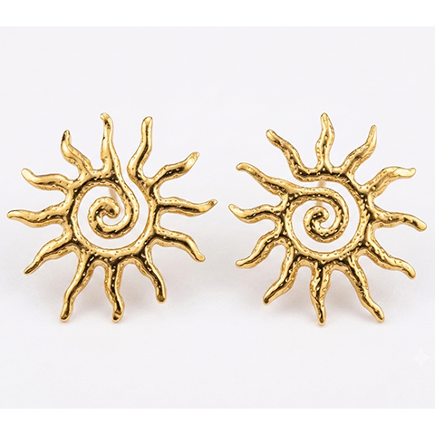 Vintage Sunburst Gold Stud Earring